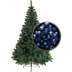 Bellatio Decorations kunst kerstboom 120 cm met kerstballen kobalt blauw - Kunstkerstboom