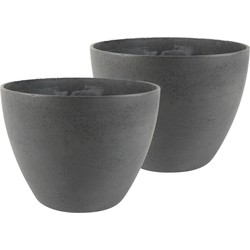 2x stuks bloempot/plantenpot van gerecycled kunststof donkergrijs D36 en H27 cm - Plantenpotten