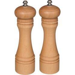 5Five Pepermolen/zoutmolen - 2x - hout - beige - H22 cm - Peper en zoutstel