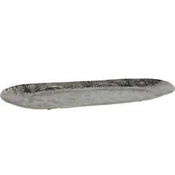 Kaarsen plateau met rand en reliefwerk - ovaal/bladvorm - metaal - zilver - 49 x 16 cm - Kaarsenplateaus