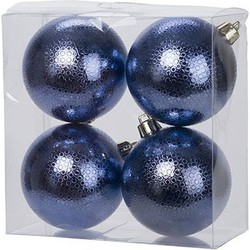 16x Kunststof kerstballen cirkel motief donkerblauw 8 cm kerstboom versiering/decoratie - Kerstbal