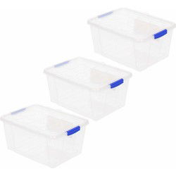 3x Opbergbakken/organizers met deksel 16 liter 40 cm transparant - Opbergbox
