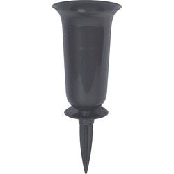 Form Plastic Grafvaas - kunststof - antraciet - H37 cm - decoratie - bloemenvaas herdenkingsplaats/kerkhof - Vazen