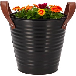 DK Design plantenpot/bloempot emmer Leather- zink - zwart - D16 x H15 cm - Plantenpotten