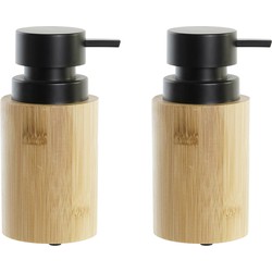 2x Stuks Zeeppompje/dispenser bamboe/rvs in kleur hout/zwart 8 x 16 cm - Zeeppompjes