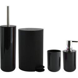 MSV Toiletborstel in houder/beker/zeeppompje/pedaalemmer set Moods - kunststof - zwart - Badkameraccessoireset