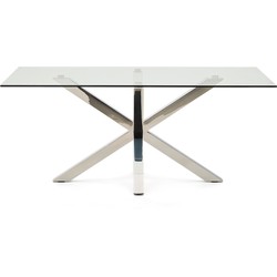 Kave Home - Argo glazen tafel met roestvrij stalen poten 180 x 100 cm