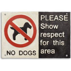Gietijzeren "geen honden, toon respect..." bordje