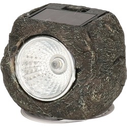 Cepewa Buiten lamp/spot solar verlichting - steen vorm - LED - 13 x 9 cm - tuin verlichting - Grondspotjes