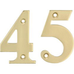 AMIG Huisnummer 45 - massief messing - 5cm - incl. bijpassende schroeven - gepolijst - goudkleur - Huisnummers
