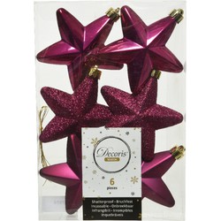 6x stuks kunststof sterren kersthangers framboos roze (magnolia) 7 cm - Kersthangers