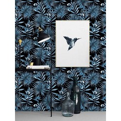 Zelfklevend behang Jungle blauw zwart  122x122 cm