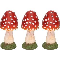 3x Vliegenzwam paddenstoelen tuinbeeldjes 13 cm - Tuinbeelden