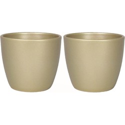 2x stuks bloempot/plantenpot van keramiek in het parelgoud D25 en H22.5 cm - Plantenpotten