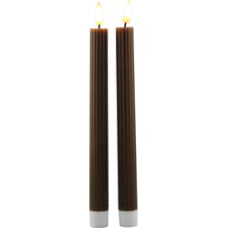 Magic Flame LED dinerkaarsen - 2x st - bruin - 25,5 cm - LED kaarsen