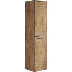 Badplaats Badkamerkast Saturnus 35 x 35 x 130 cm - Kastanje Eiken - Hangende Kolomkast met Twee Deuren
