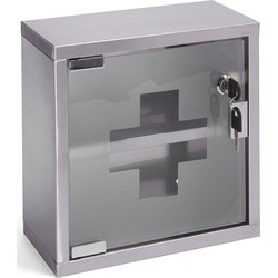 MSV Medicijnenkastje/EHBO spullen - rvs met glas - 25 x 25 x 12 cm - met slotje - Medicijnkastjes