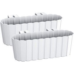 Balkon plantenbak/bloembak - 2x - met haken - kunststof - wit - 38 cm - Plantenbakken