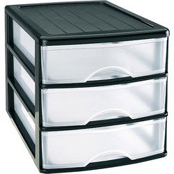 PlasticForte Ladeblok - 3 lades - zwart - organizer - 35,5 x 27 x 26cm - Ladeblok