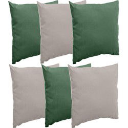 Bank/sier/tuin kussens voor binnen/buiten set 6x stuks olijfgroen/taupe 40 x 40 cm - Sierkussens