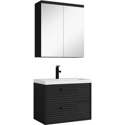 Badplaats Badkamermeubel Set Etna 60 cm - Mat zwart - Badmeubel met spiegelkast