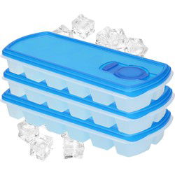 PlasticForte IJsblokjesvorm met deksel - 3x - 12 ijsklontjes - blauw - IJsblokjesvormen