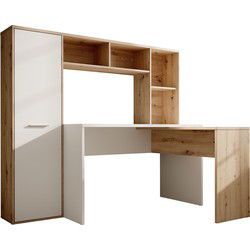 Meubella - Bureau Elze - Eiken - Wit - 173 cm