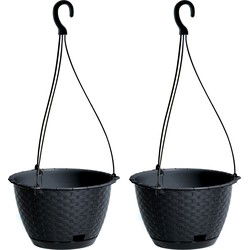 Prosperplast Plantenpot - 2x - kunststof - antraciet - D22 x H14 cm - Plantenpotten