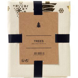 Textino TREES – tafelloper 45x145 cm  - met kerstbomen - Whisper White - wit - Textino