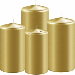 4x stuks gouden stompkaarsen 8-10-12-15 cm - Stompkaarsen