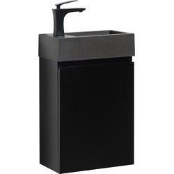 Badplaats Toiletmeubel Angela 40 x 22 cm - Mat Zwart - Fonteinmeubel met Zwarte Wastafel