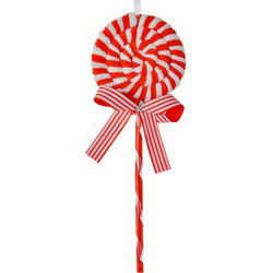 Clayre & Eef Kersthanger Lolly 25 cm Rood Wit Kunststof