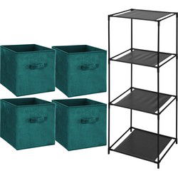 Storage Solutions Opbergrek Smartrack - met 4x mandjes stof - groen - 34 x 104 cm - Opbergkastjes