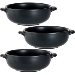 Set van 4x stuks kleine ovenschaaltjes zwart van porselein 13 cm rond - Kommetjes