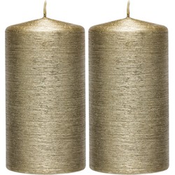 2x Kaarsenen creme goud 7 x 13 cm 25 branduren sfeerkaarsenen - Stompkaarsen