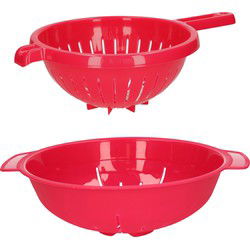 Plasticforte Keuken vergieten/zeef - set 2x - kunststof - fuchsia roze - dia 23 en 25 cm - Vergieten