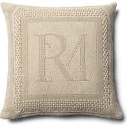 Riviera Maison Kussenhoes 50x50 Beige met borduursel RM logo - Monogram Jacquard sierkussen vierkant
