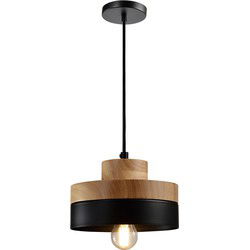 QUVIO Hanglamp rond bruin met zwart - QUV5052L-BLACK