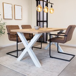 Eettafel Lenzo Rustiek Eiken X-poot wit