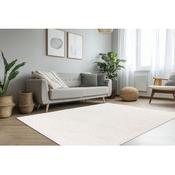 Lotus Home - Uni Modern Vloerkleed - 100% Polyester, Laagpolig, 3D Effect - Creme- 120x170 CM