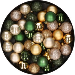 42x stuks kunststof kerstballen donkergroen, champagne en goud mix 3 cm - Kerstbal