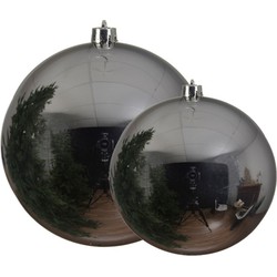 Grote kerstballen 2x stuks zilver 14 en 20 cm kunststof - Kerstbal