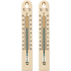 Set van 2x stuks buiten muurthemometer beige kunststof 13 cm - Buitenthermometers