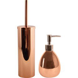 MSV Toiletborstel in houder 40 cm/zeeppompje 260 ml badkamer set Kymi - RVS - koper - Badkameraccessoireset