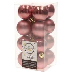 Decoris kleine kerstballen - 16x st - oudroze - 4 cm - kunststof - Kerstbal