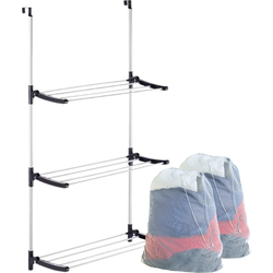 Nordix Wasrek - met 2 Waszakken - Groot - Wit - XL - Droogrek - Deur - Inklapbaar - wanddroogrek - Hangend - Trekbandsluiting