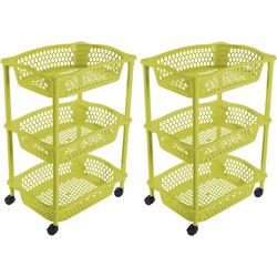 2x stuks keuken opberg trolleys/roltafels met 3 manden 62 cm groen - Opberg trolley