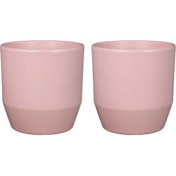 Bela Arte Bloempot/plantenpot - 2x - keramiek - mat lichtroze - D21.5/H20 cm - Plantenpotten