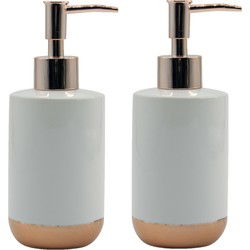 MSV Zeeppompje/dispenser - 2x - Amman - keramiek - wit/koper - 7 x 17 cm - 260 ml - Zeeppompjes