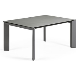 Kave Home - Axis uitschuifbare tafel porselein met Hydra Plomo afwerking antracieten poten 160(220)cm